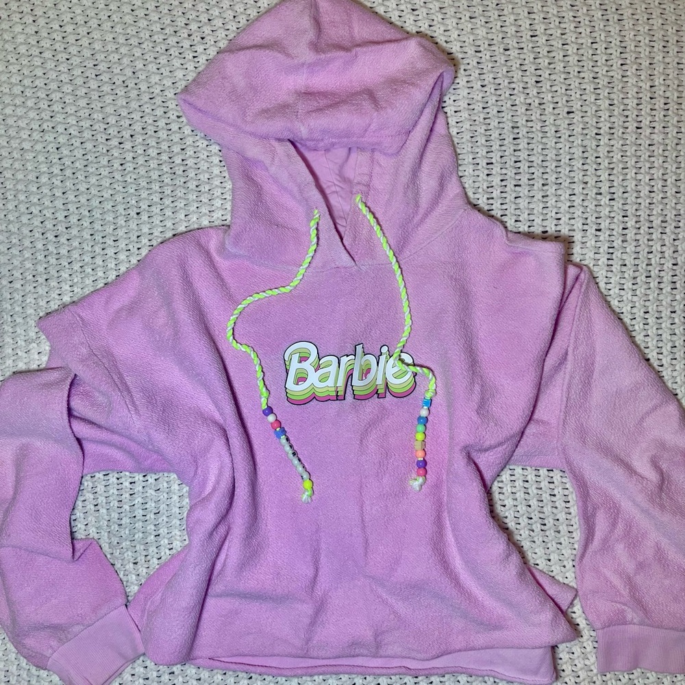 Barbie Pink Terrycloth Cropped Hoodie